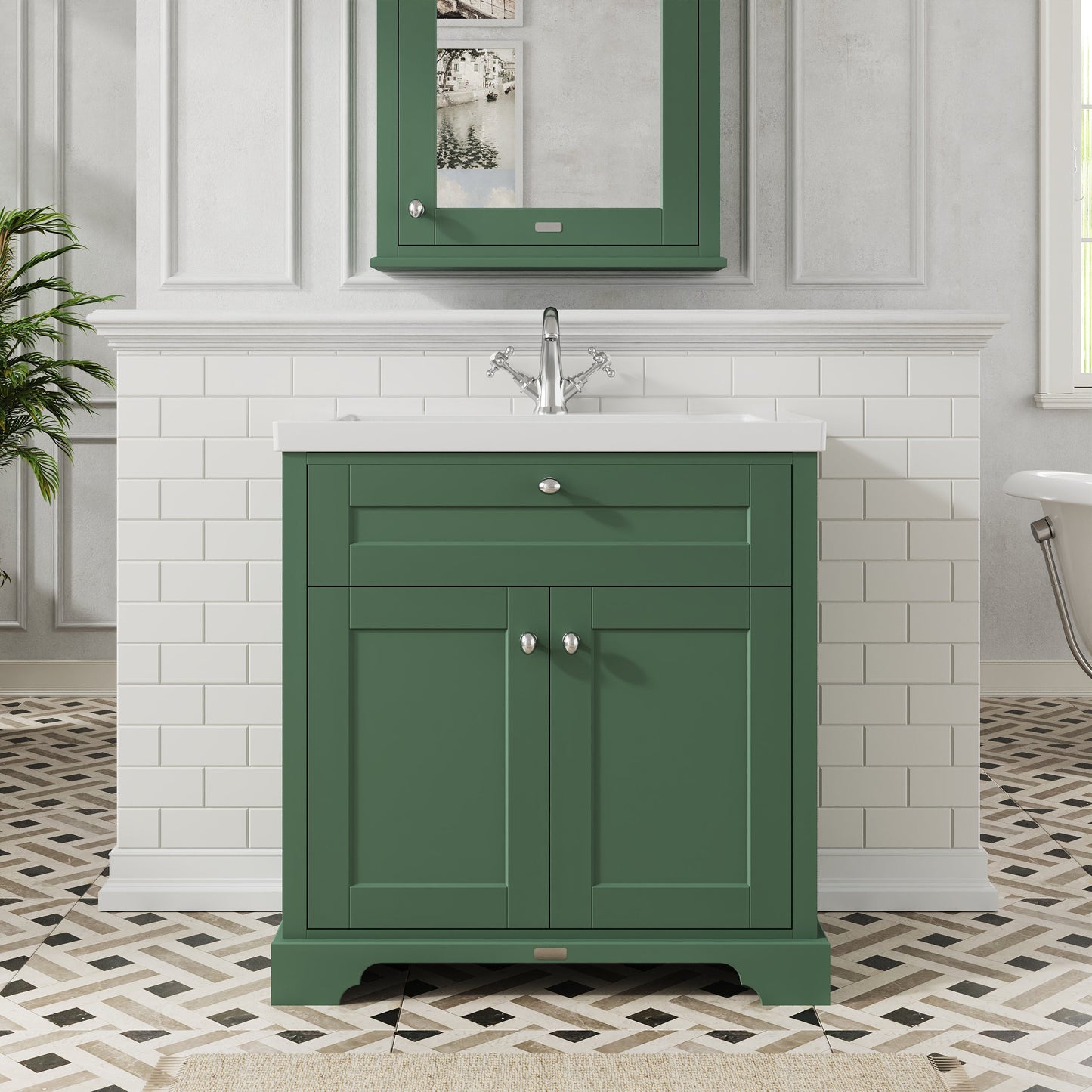 Hudson Reed Old London 800mm Hunter Green 2-Door Floor Standing Vanity Unit With Basin