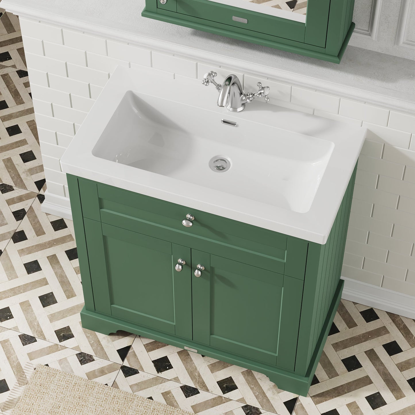 Hudson Reed Old London 800mm Hunter Green 2-Door Floor Standing Vanity Unit With Basin