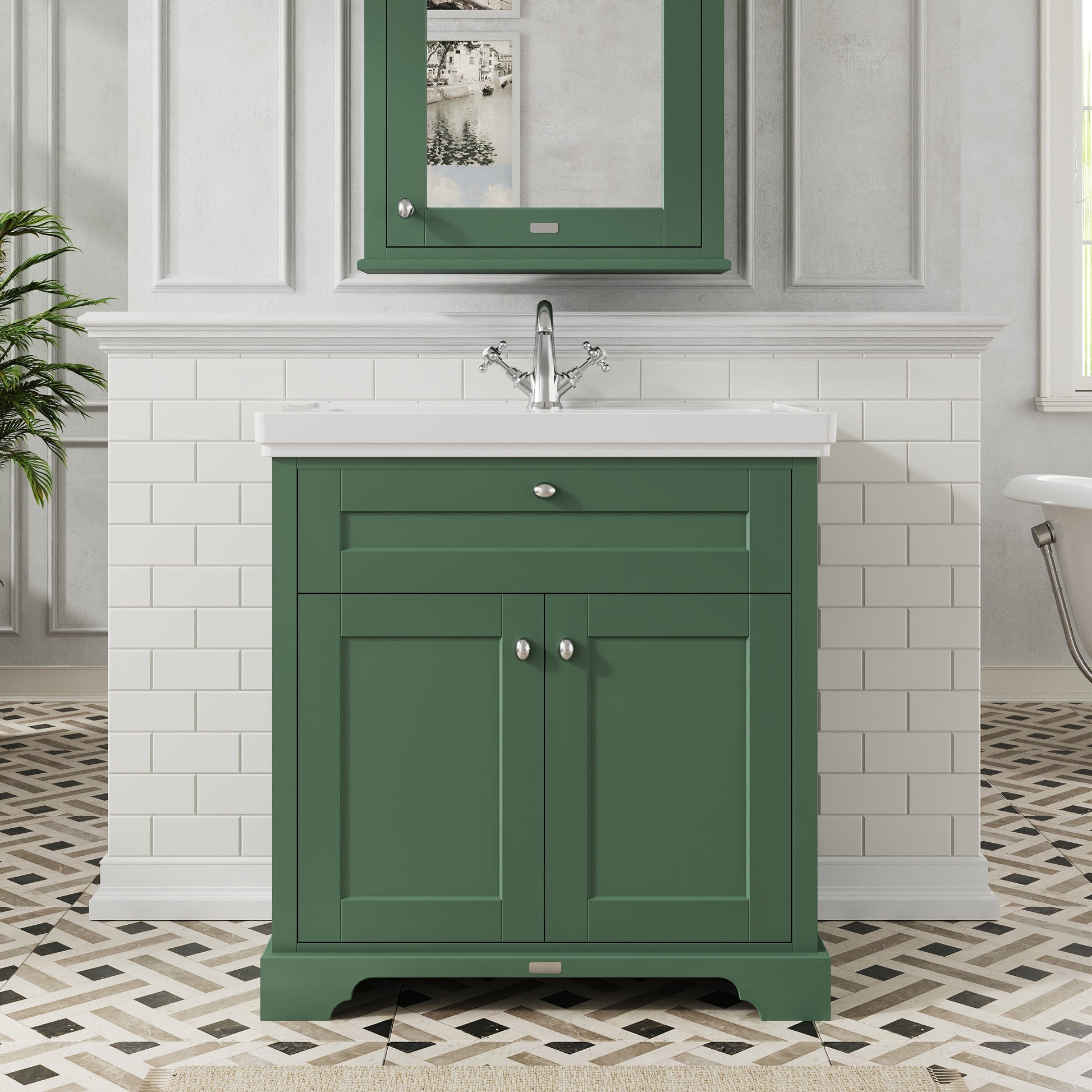 Hudson Reed Old London 800mm Hunter Green Floor Standing 2 Door 1 Tap Hole Fireclay Vanity Unit & Basin