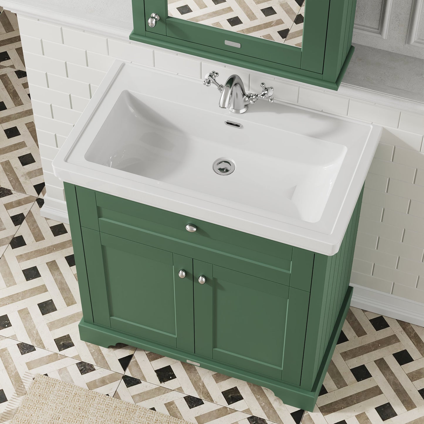 Hudson Reed Old London 800mm Hunter Green Floor Standing 2 Door 1 Tap Hole Fireclay Vanity Unit & Basin
