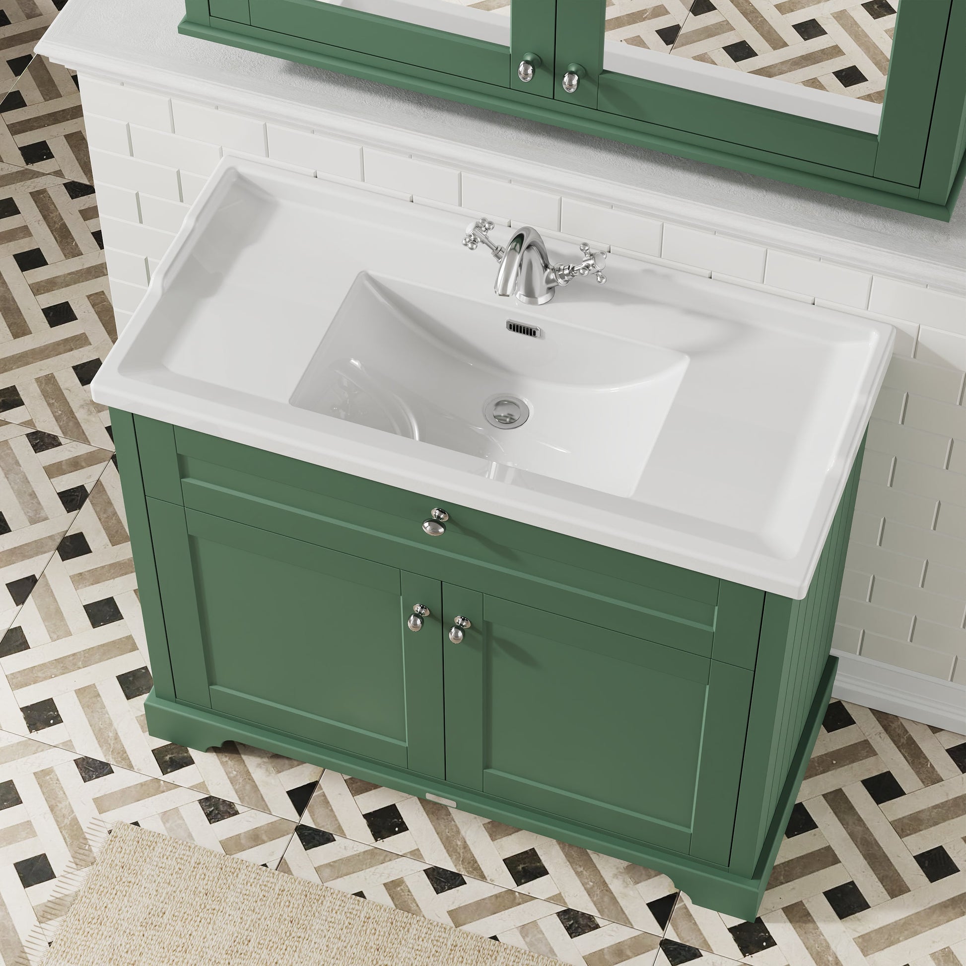 Hudson Reed Old London 1000mm Hunter Green Floor Standing 2 Door Vanity Unit With 1 Tap Hole Ceramic Basin