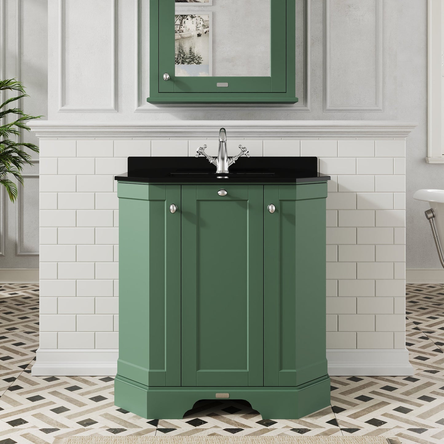 Floor Standing 3 Door Vanity Unit with 1 Tap Hole Black Marble Top 750mm