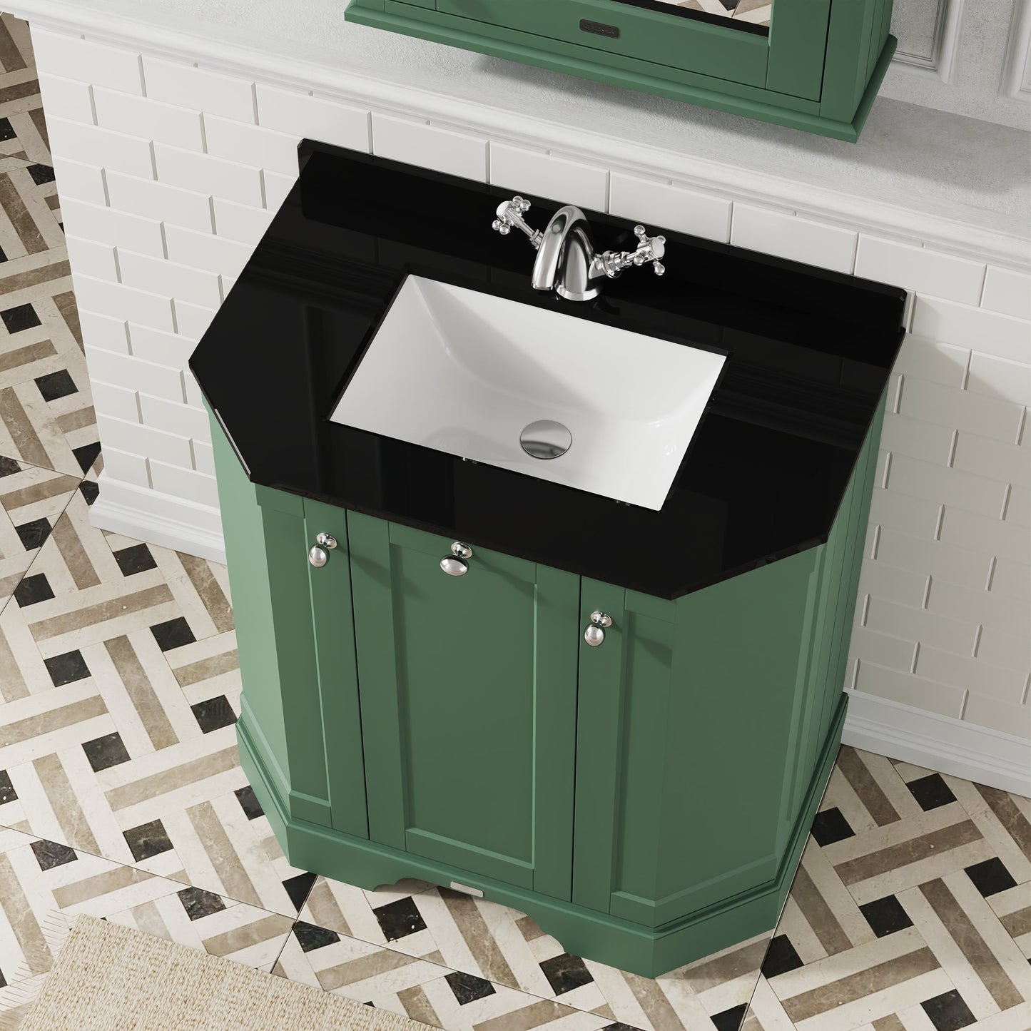 Floor Standing 3 Door Vanity Unit with 1 Tap Hole Black Marble Top 750mm