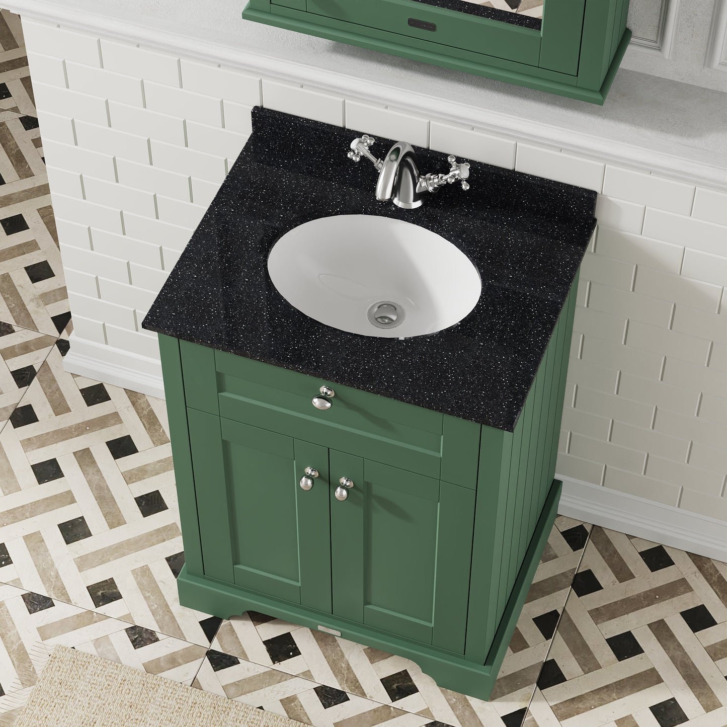 Hudson Reed Old London 600mm Hunter Green Floor Standing Vanity Unit With Black Marble Top Basin & Soft Close Doors