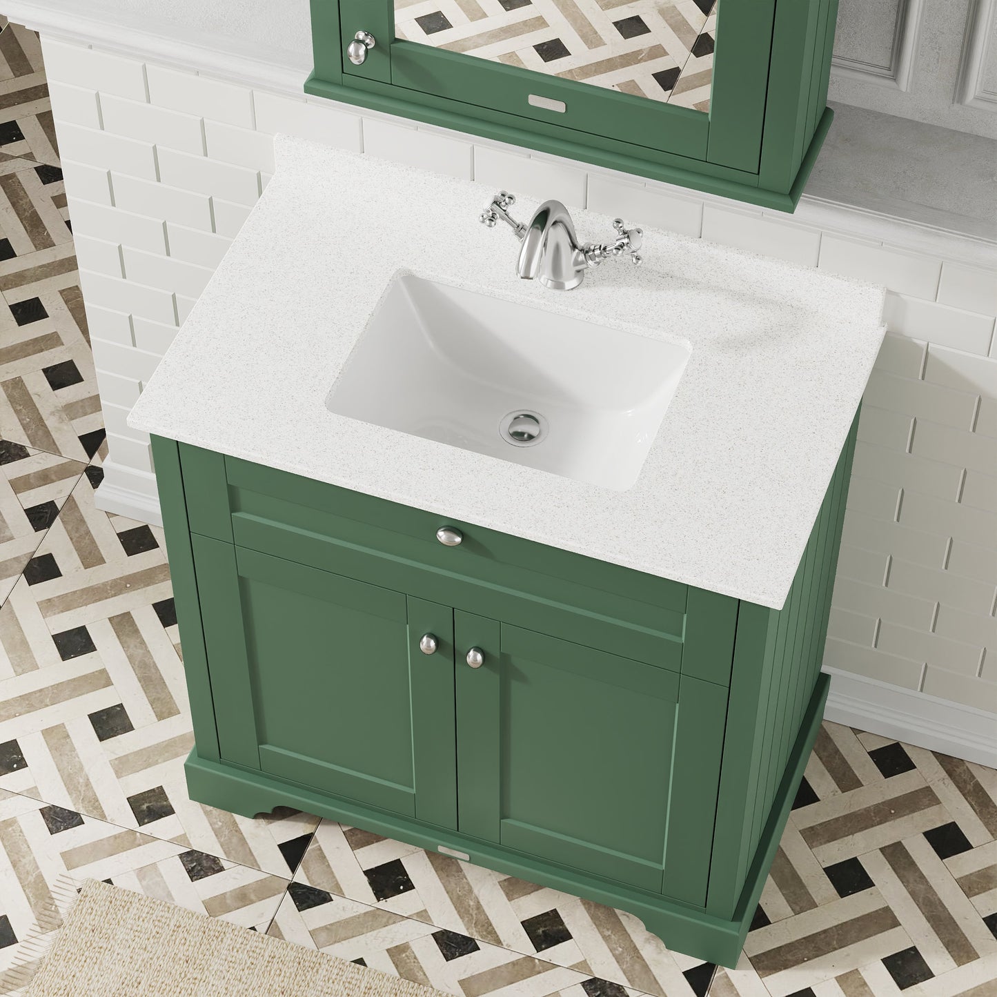Hudson Reed Old London 800mm Hunter Green Floor Standing 2 Door Vanity Basin Unit with White Marble Top Basin