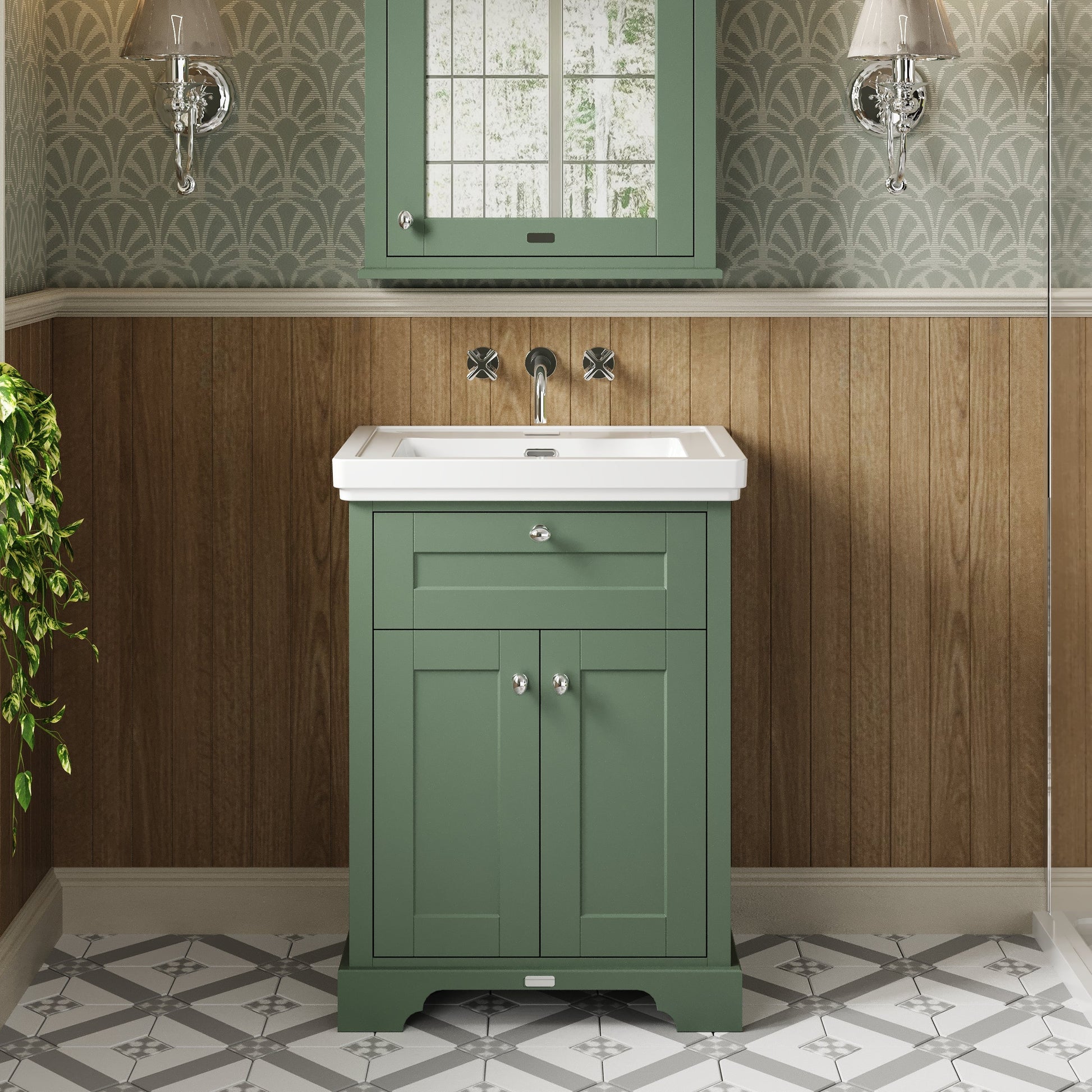 Hudson Reed Old London 600mm Floor Standing 2 Door Vanity Unit & 0 Tap Hole Fireclay Basin