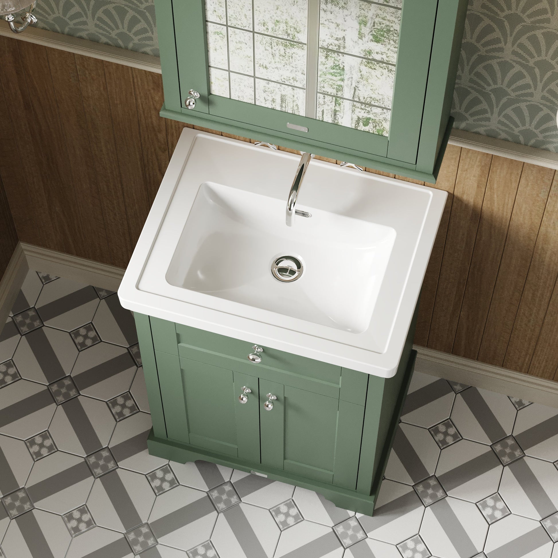 Hudson Reed Old London 600mm Floor Standing 2 Door Vanity Unit & 0 Tap Hole Fireclay Basin