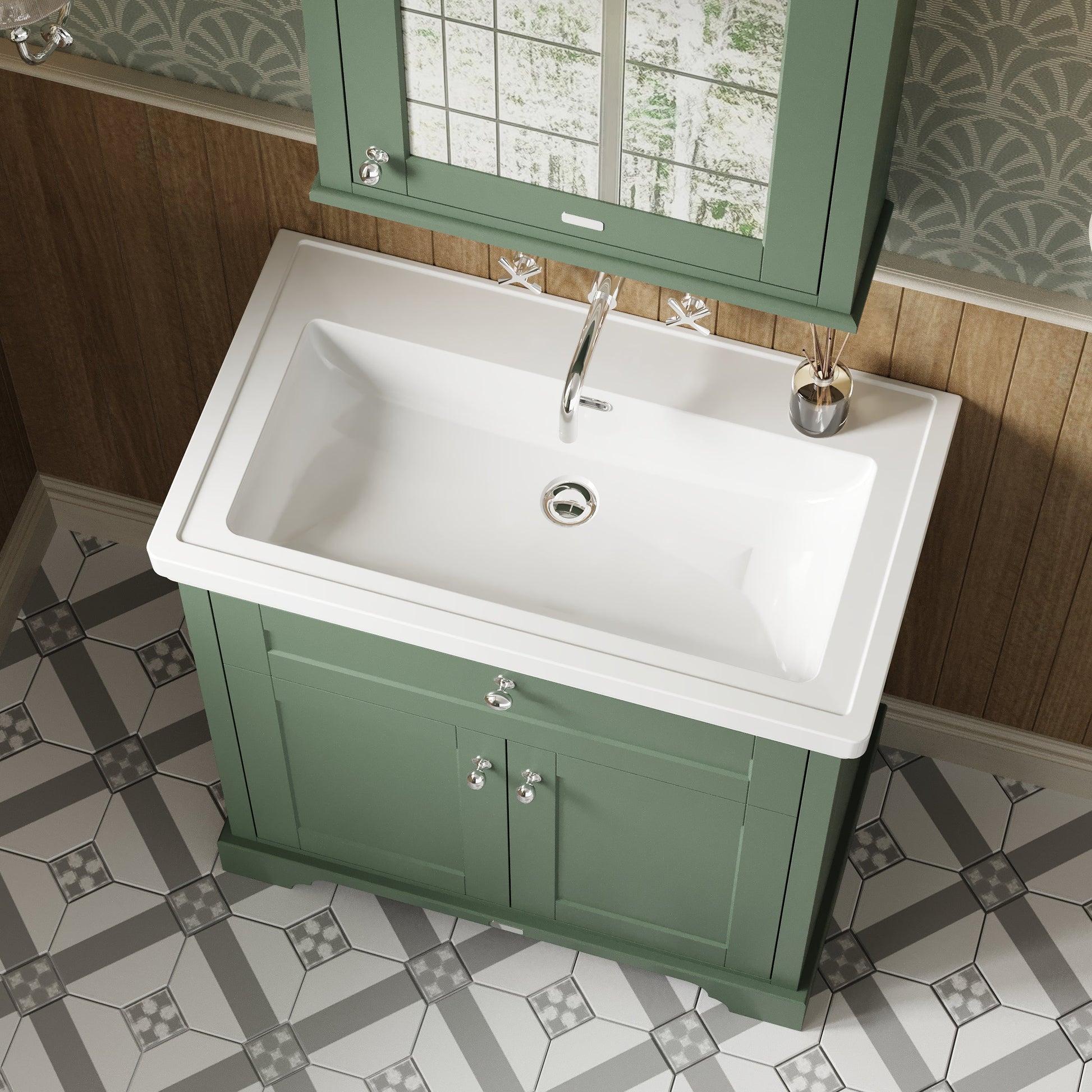 Hudson Reed Old London Traditional 800mm Hunter Green Floor Standing 2 Door Vanity Unit With Basin