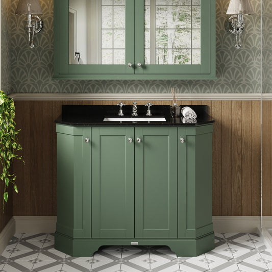 Hudson Reed Old London 1036mm Hunter Green Floor Standing 4 Door Vanity Unit With Black Marble Top Basin