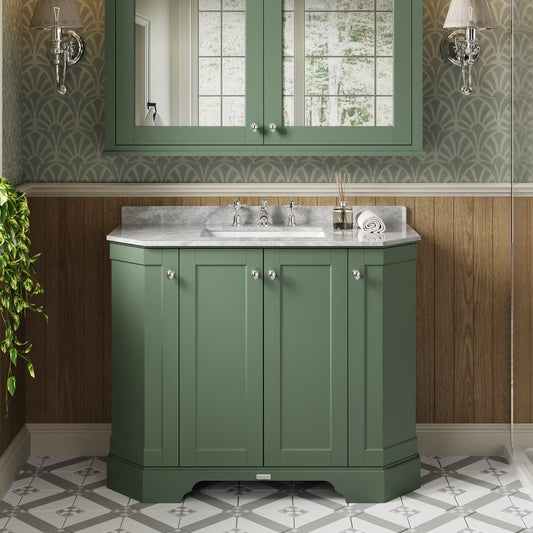 Hudson Reed Old London 1000mm Hunter Green Floor Standing Vanity Unit with 3 Tap Hole Grey Marble Top Basin