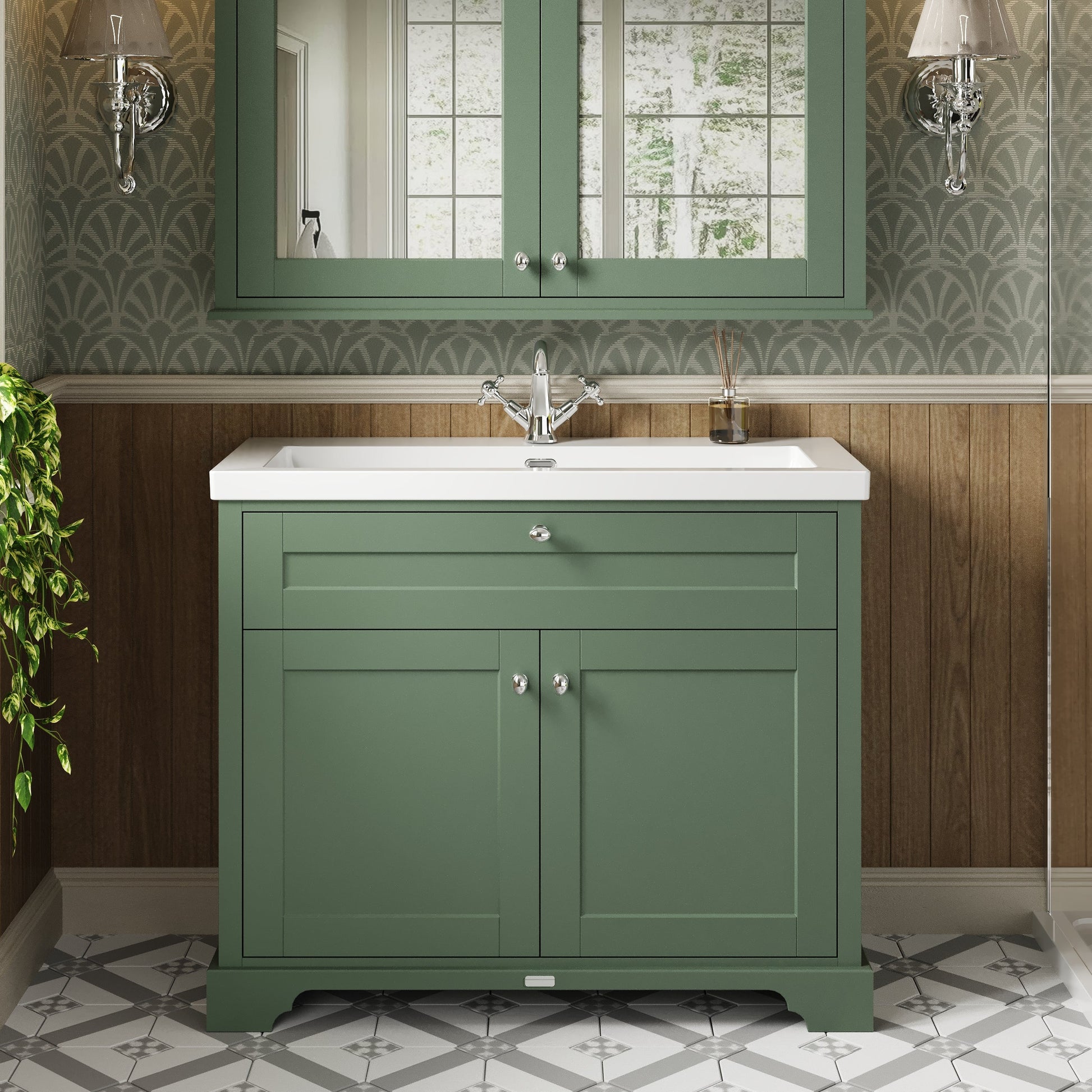 Hudson Reed Old London Hunter Green 2-Door Vanity Unit With Basin