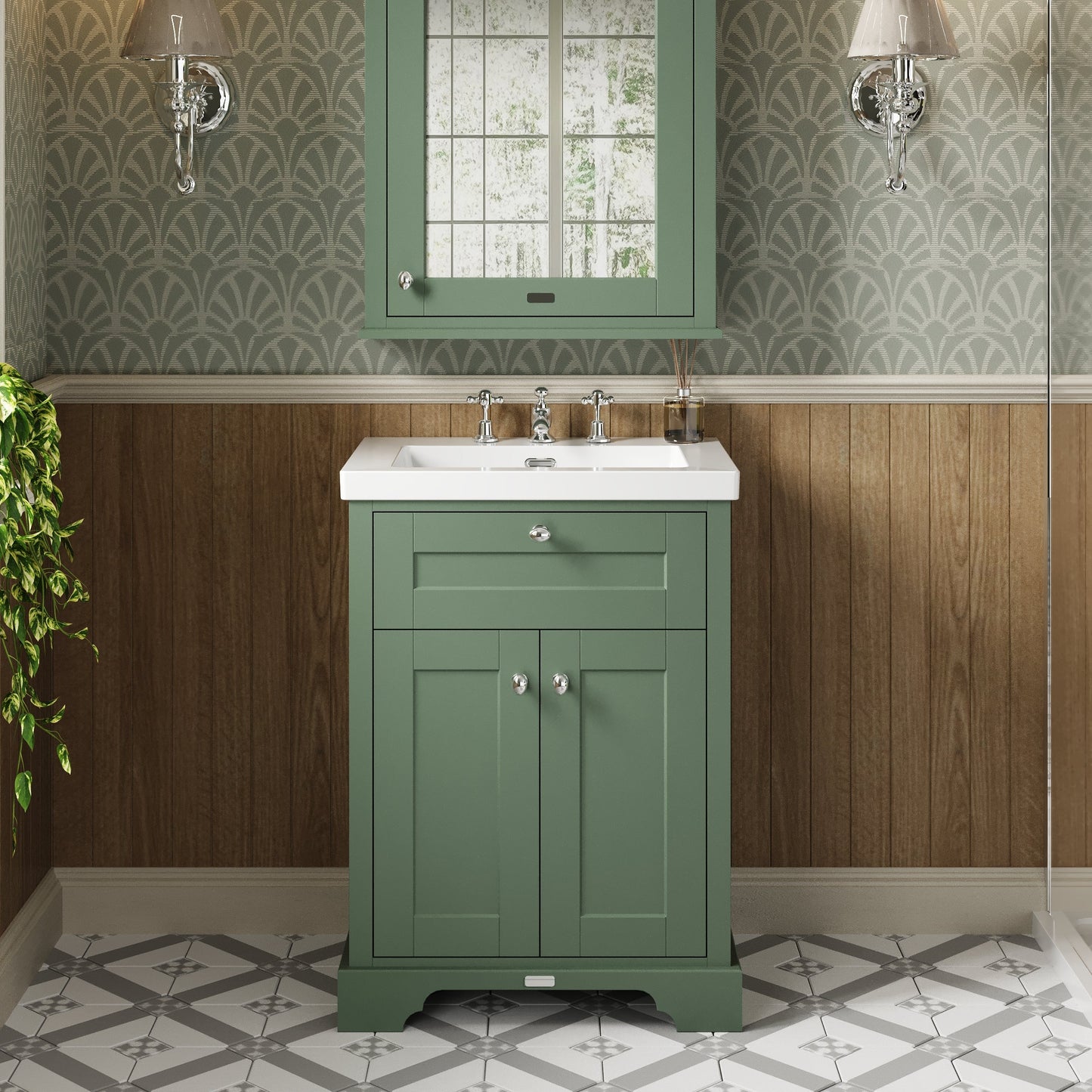 Old London 600mm 2-Door Unit & Contemporary Fireclay Basin 3TH