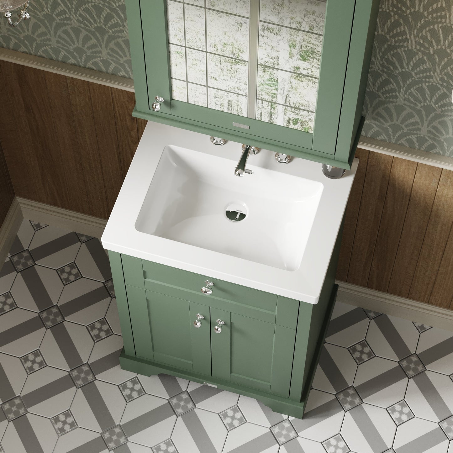 Old London 600mm 2-Door Unit & Contemporary Fireclay Basin 3TH