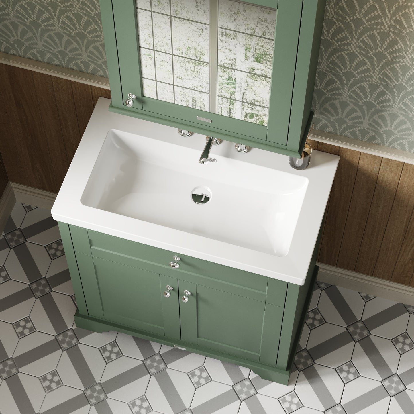 Hudson Reed Old London 800mm Hunter Green 2-Door Vanity Unit with Fireclay Basin