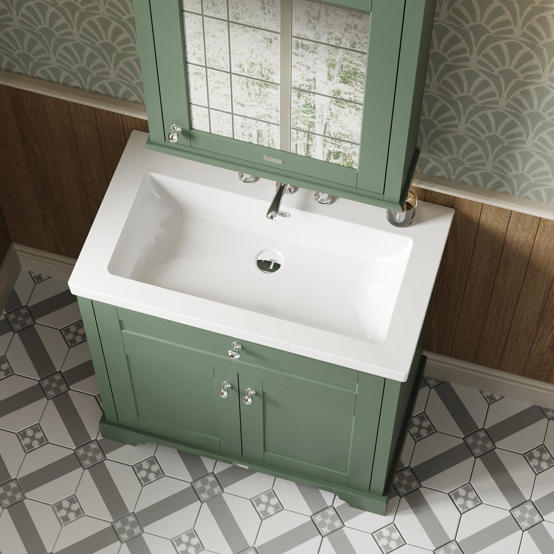 Hudson Reed Old London 800mm Hunter Green 2-Door Vanity Unit with Fireclay Basin