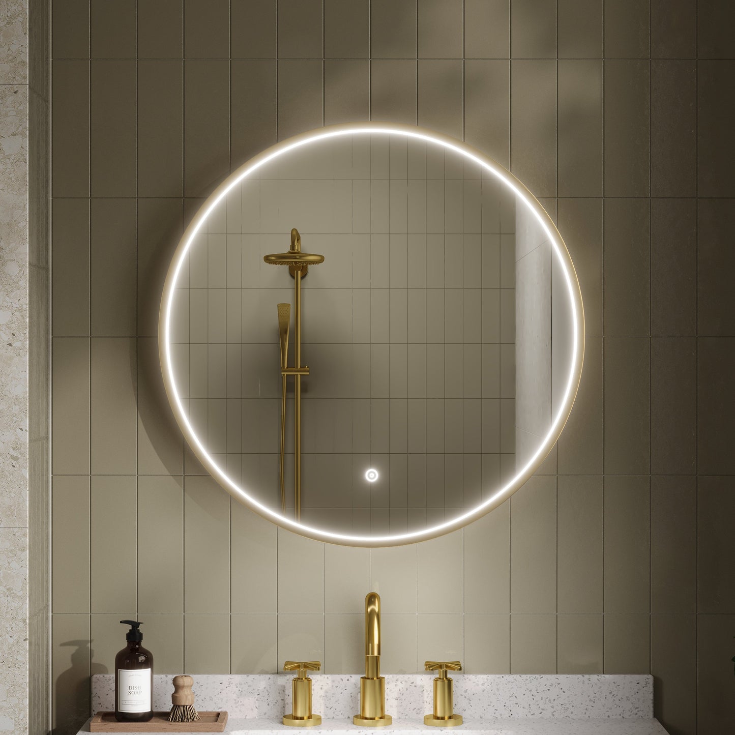 Mensa Brushed Brass Inset Frame LED Mirror - 600mm