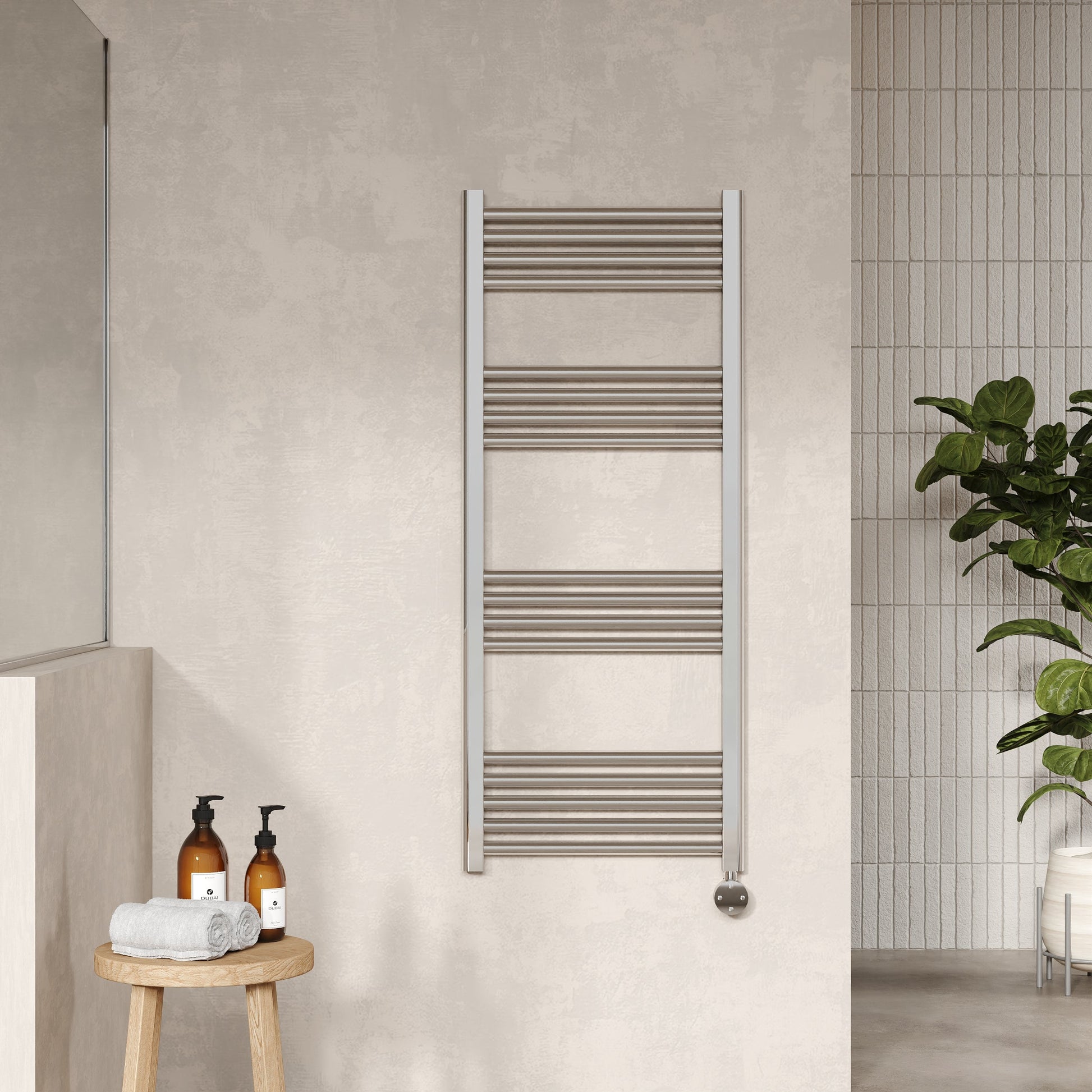 Electric Round Tube Towel Rail with 17 Bars, 1200mm x 500mm