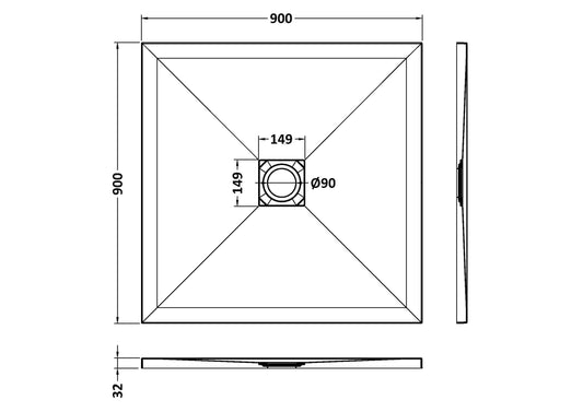 Square Slimline Shower Tray 900 x 900mm