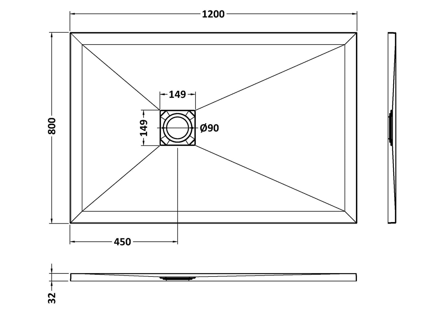 Rectangular Slimline Shower Tray 1200 x 800mm