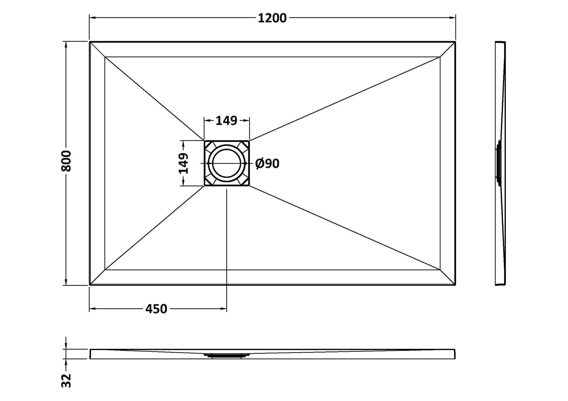 Rectangular Slimline Shower Tray 1200 x 800mm