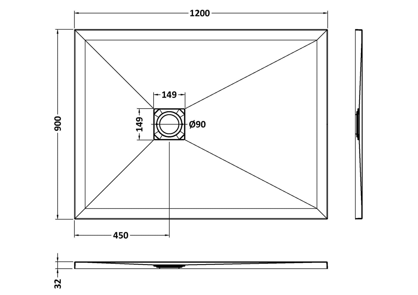 Rectangular Slimline Shower Tray 1200 x 900mm