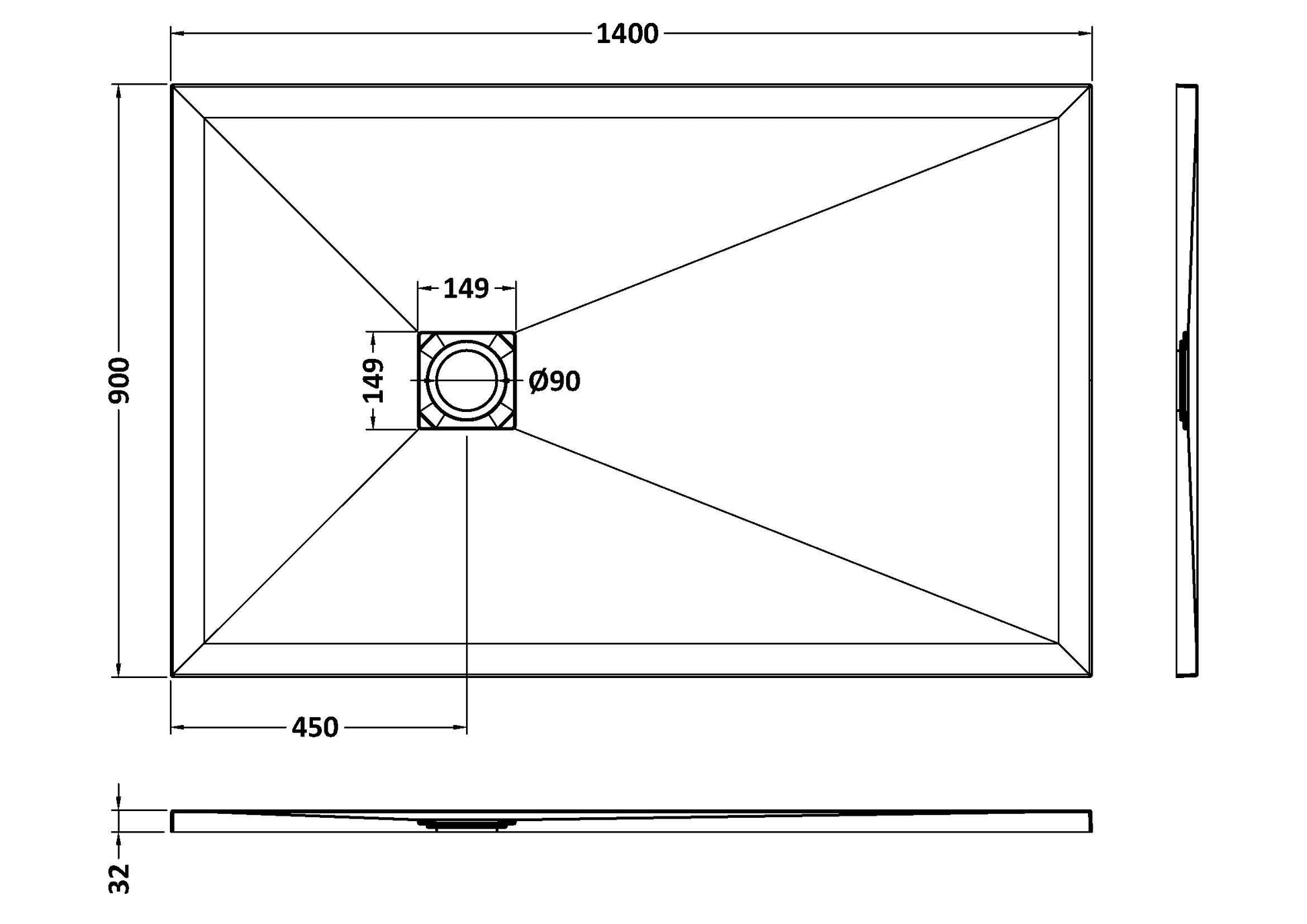 Rectangular Slimline Shower Tray 1400 x 900mm