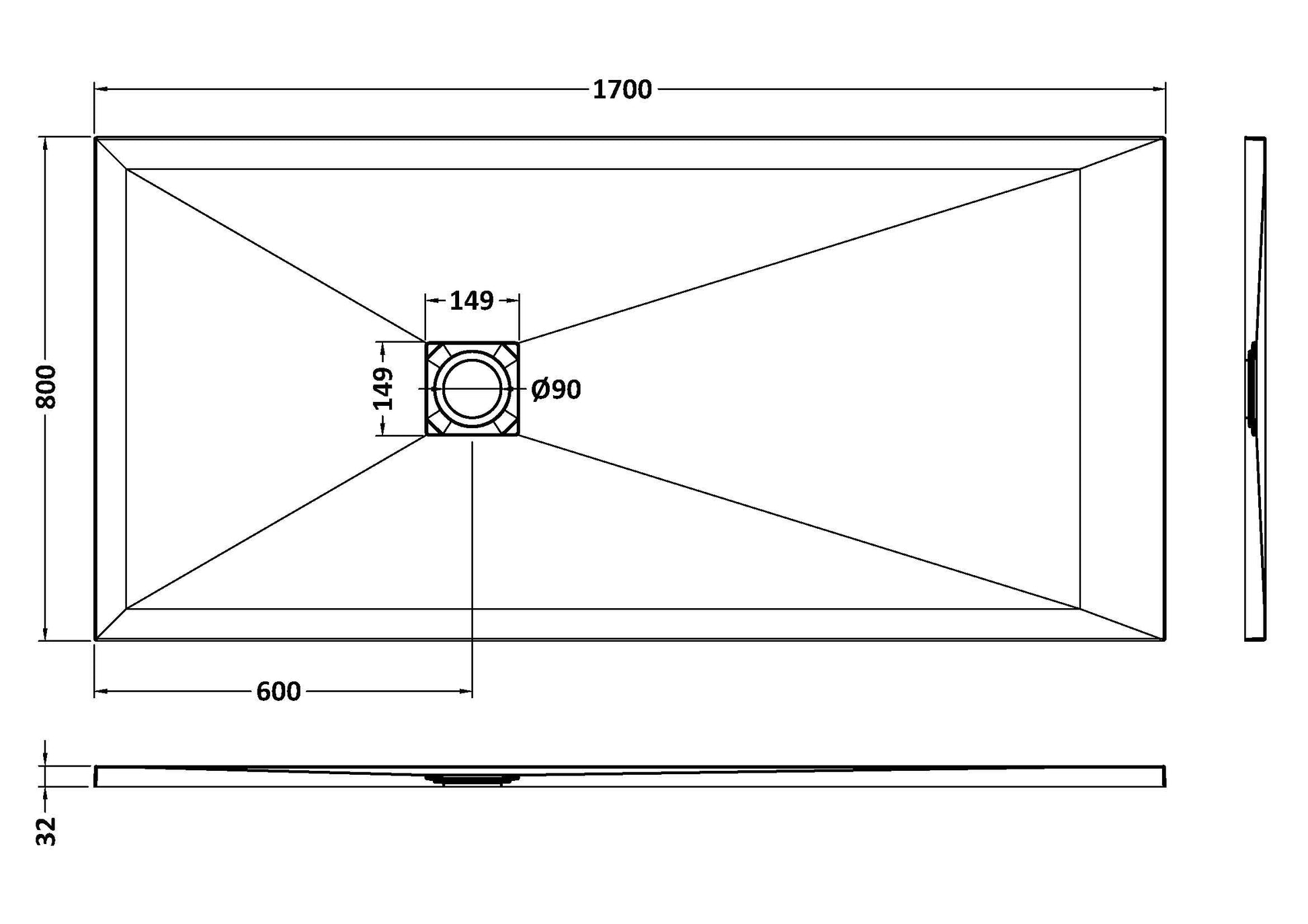 Rectangular Slimline Shower Tray 1700 x 800mm