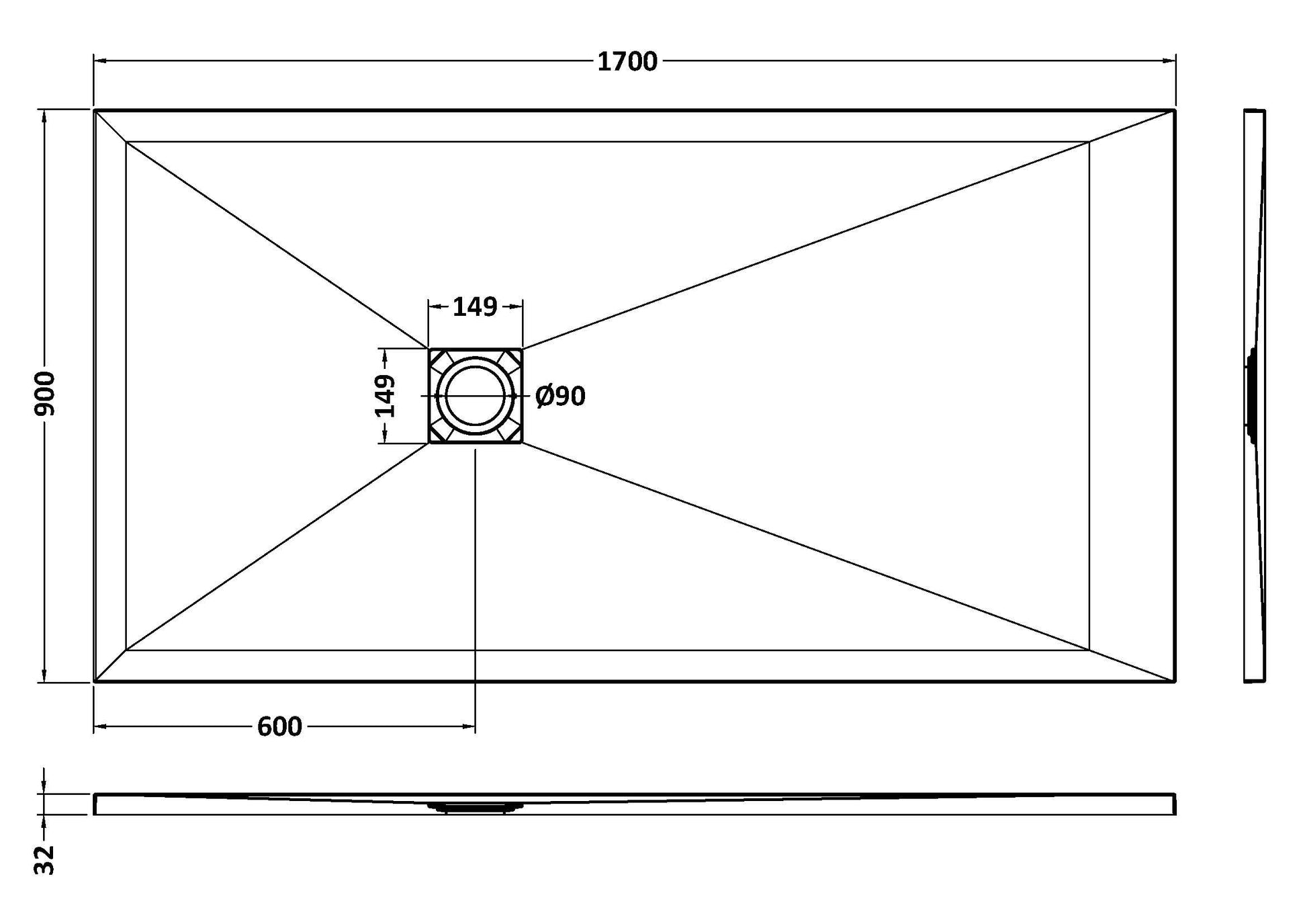 Rectangular Slimline Shower Tray 1700 x 900mm