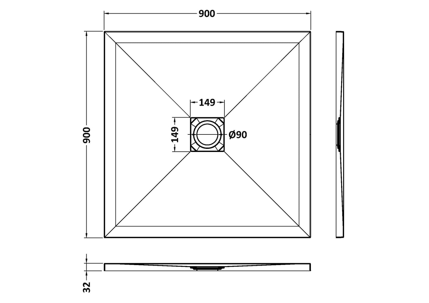 Square Slimline Shower Tray 900 x 900mm