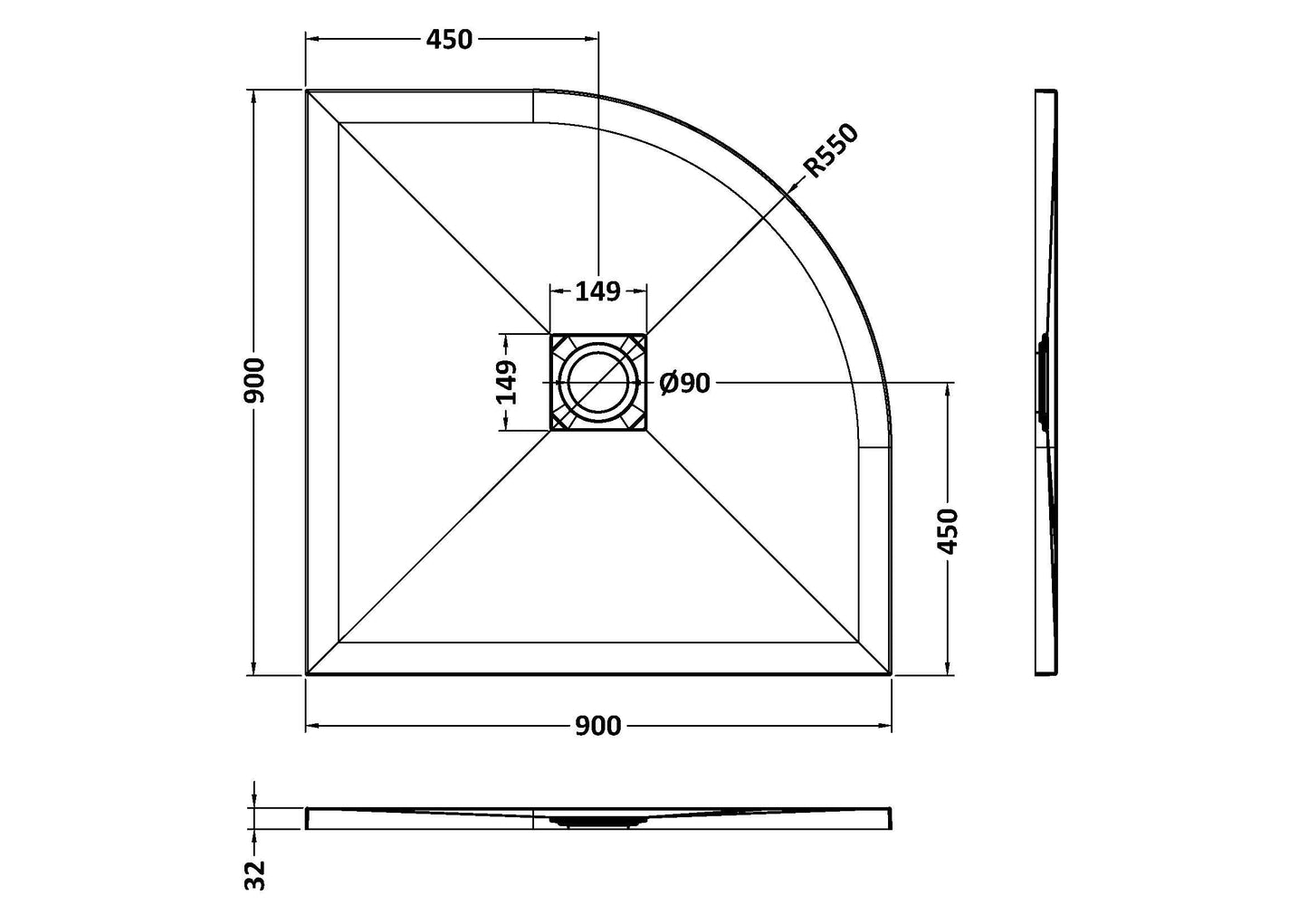Quadrant Slimline Shower Tray 900 x 900mm