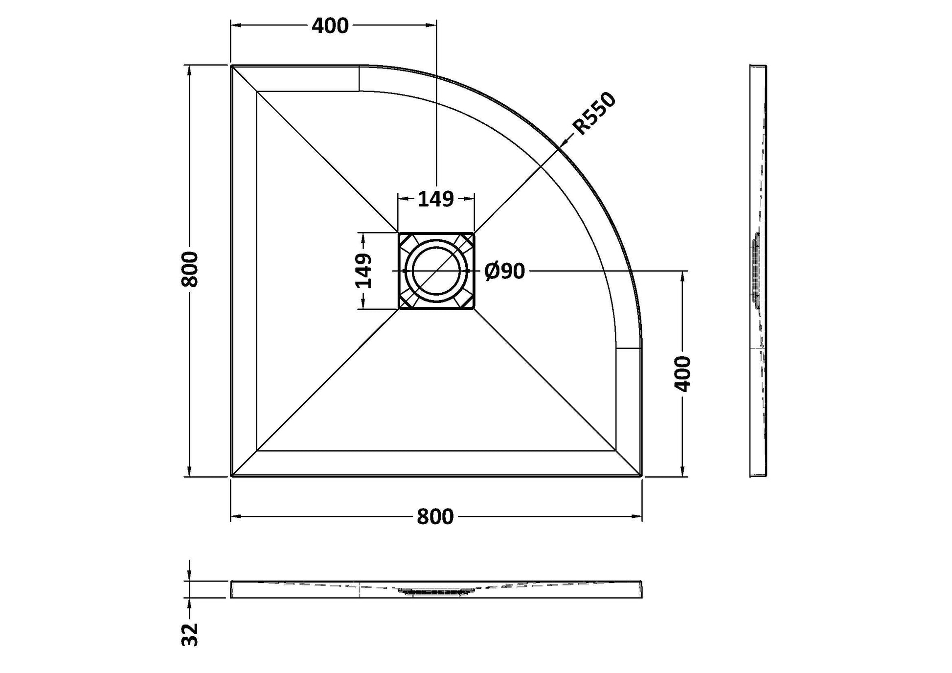 Quadrant Slimline Shower Tray 800 x 800mm