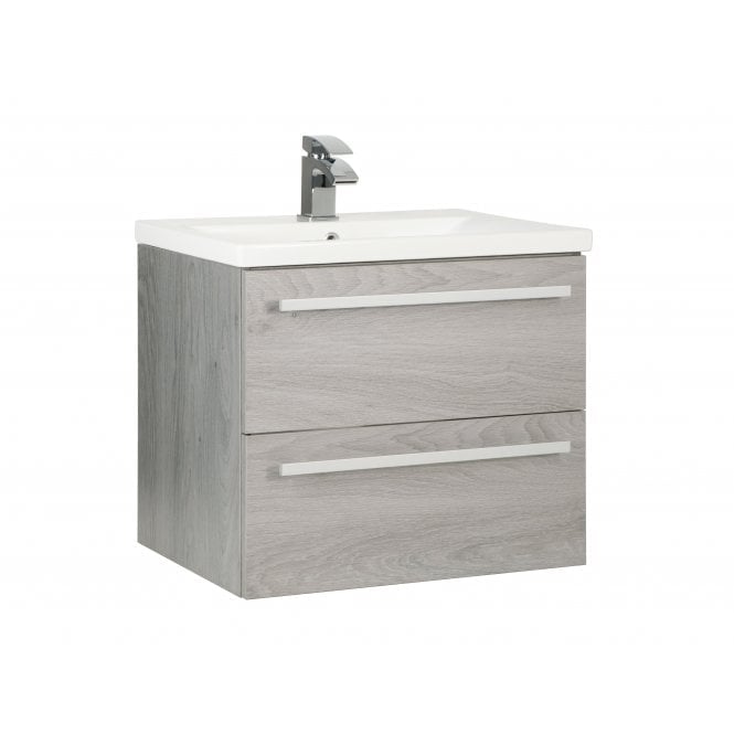Purity 600mm 2 Drawer Wall Mounted Unit Silver Oak