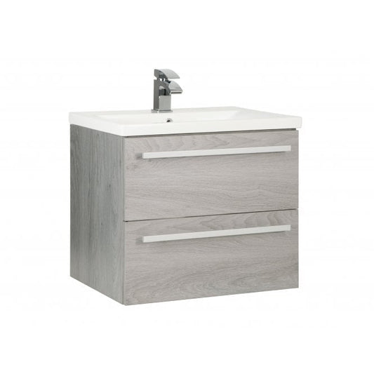 Purity 600mm 2 Drawer Wall Mounted Unit Silver Oak
