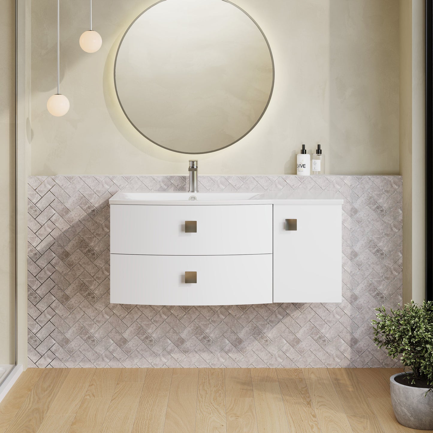 Hudson Reed Sarenna 1000mm Wall Hung Left Hand 2 Drawer 1 Door Vanity Unit With Polymarble Basin