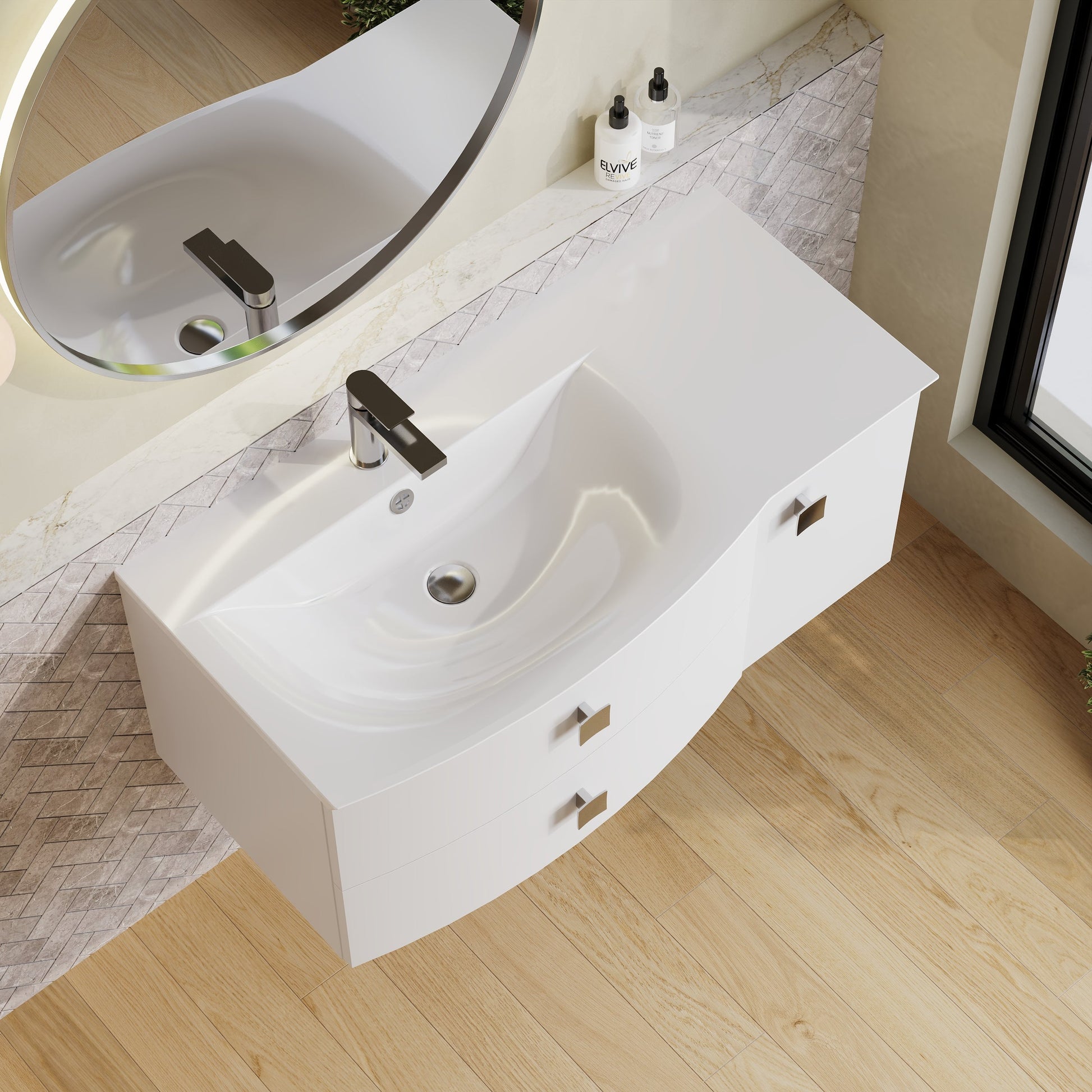 Hudson Reed Sarenna 1000mm Wall Hung Left Hand 2 Drawer 1 Door Vanity Unit With Polymarble Basin