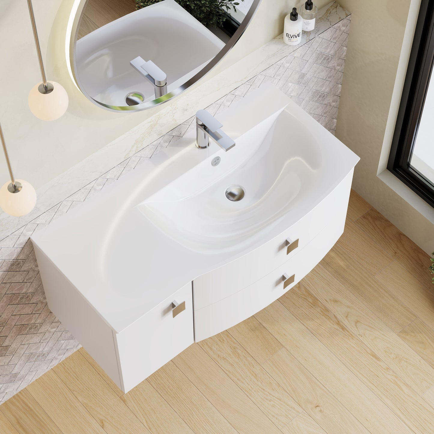 Hudson Reed Sarenna 1000mm Moon White Wall Hung Right Hand 2 Drawer 1 Door Vanity Unit with Basin
