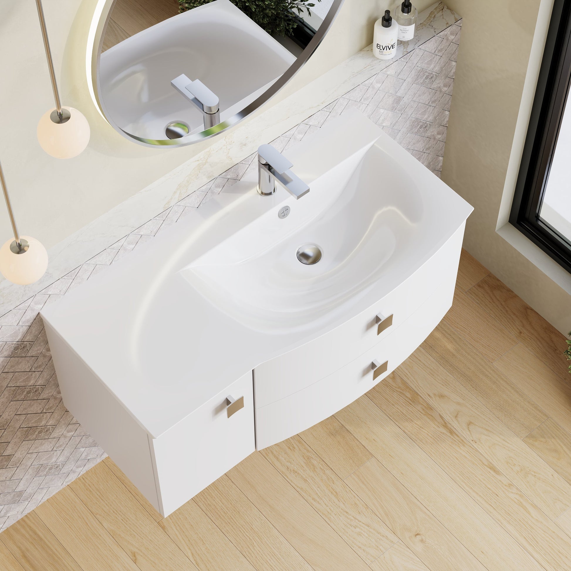 Hudson Reed Sarenna 1000mm Moon White Wall Hung Right Hand 2 Drawer 1 Door Vanity Unit with Basin