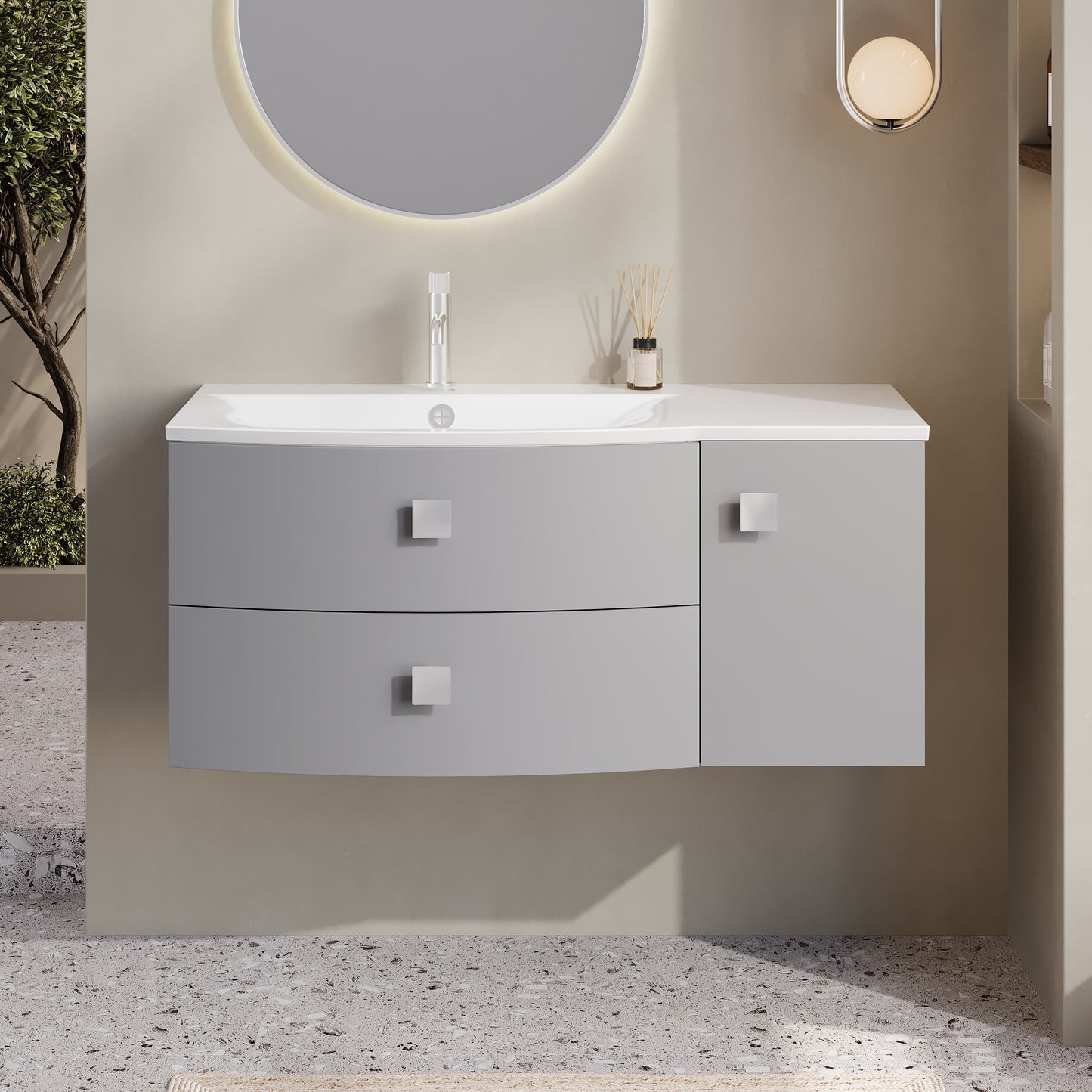 Hudson Reed Sarenna 1000mm Dove Grey Left Hand 2 Drawer 1 Door Wall Hung Vanity Unit with Basin