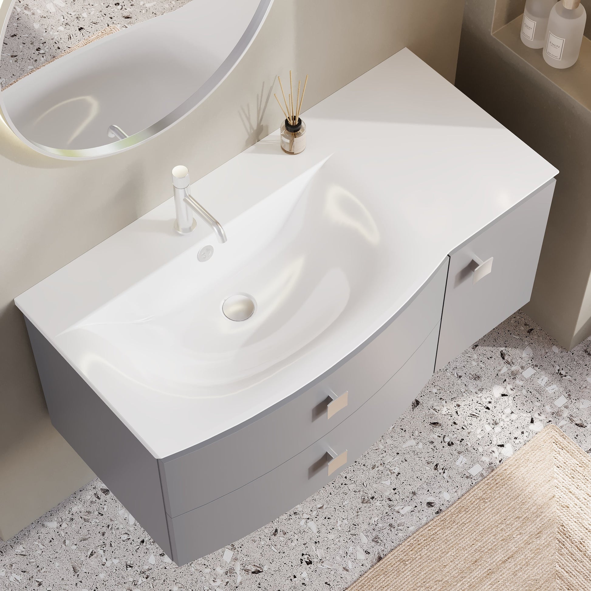 Hudson Reed Sarenna 1000mm Dove Grey Left Hand 2 Drawer 1 Door Wall Hung Vanity Unit with Basin
