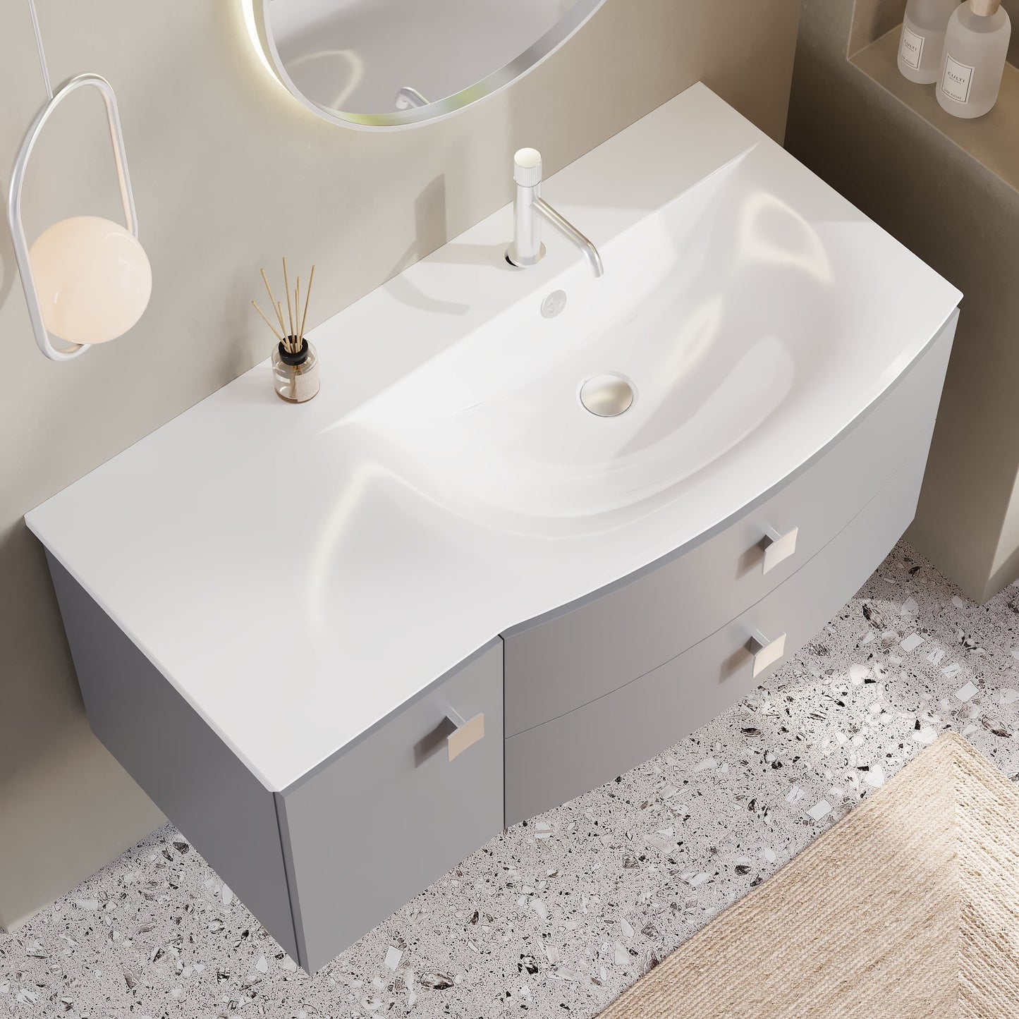 Hudson Reed Sarenna 1000mm Dove Grey Wall Hung Right Hand 2 Drawer 1 Door Vanity Unit with Polymarble Basin