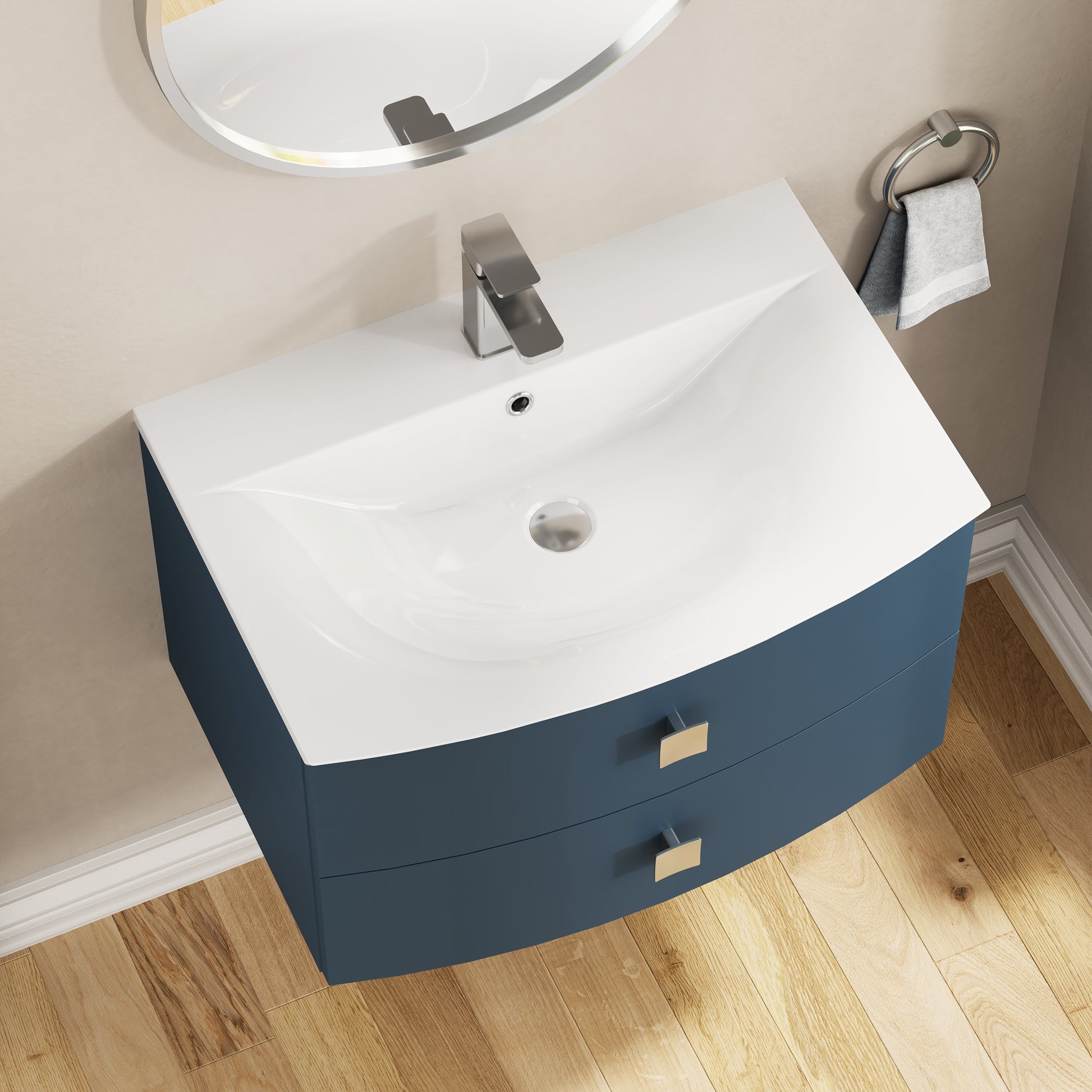Hudson Reed Sarenna 700mm Mineral Blue Wall Hung 2 Drawer Vanity Unit With Polymarble Basin