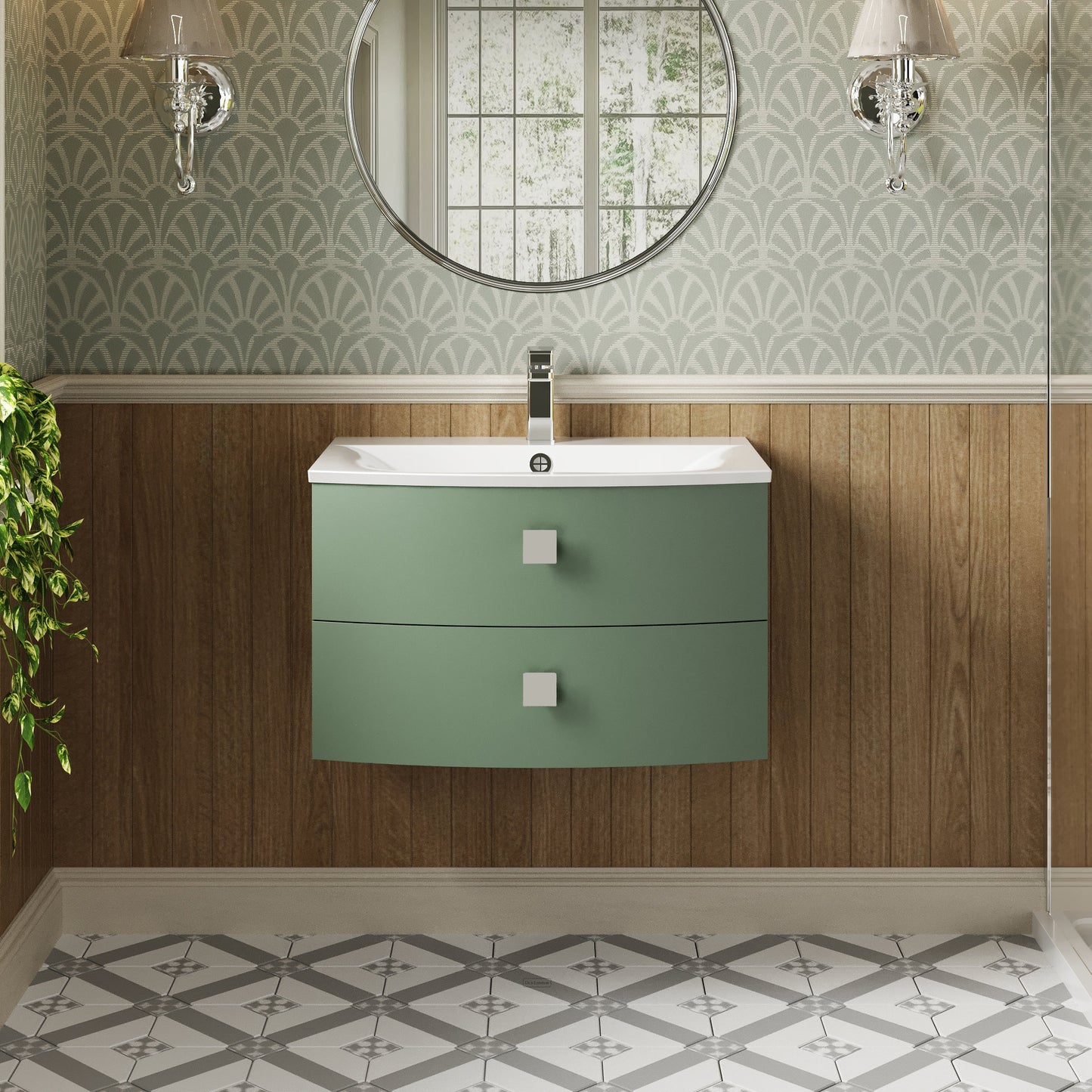 Hudson Reed Sarenna 700mm Hunter Green Wall Hung 2 Drawer Vanity Unit With Polymarble Basin