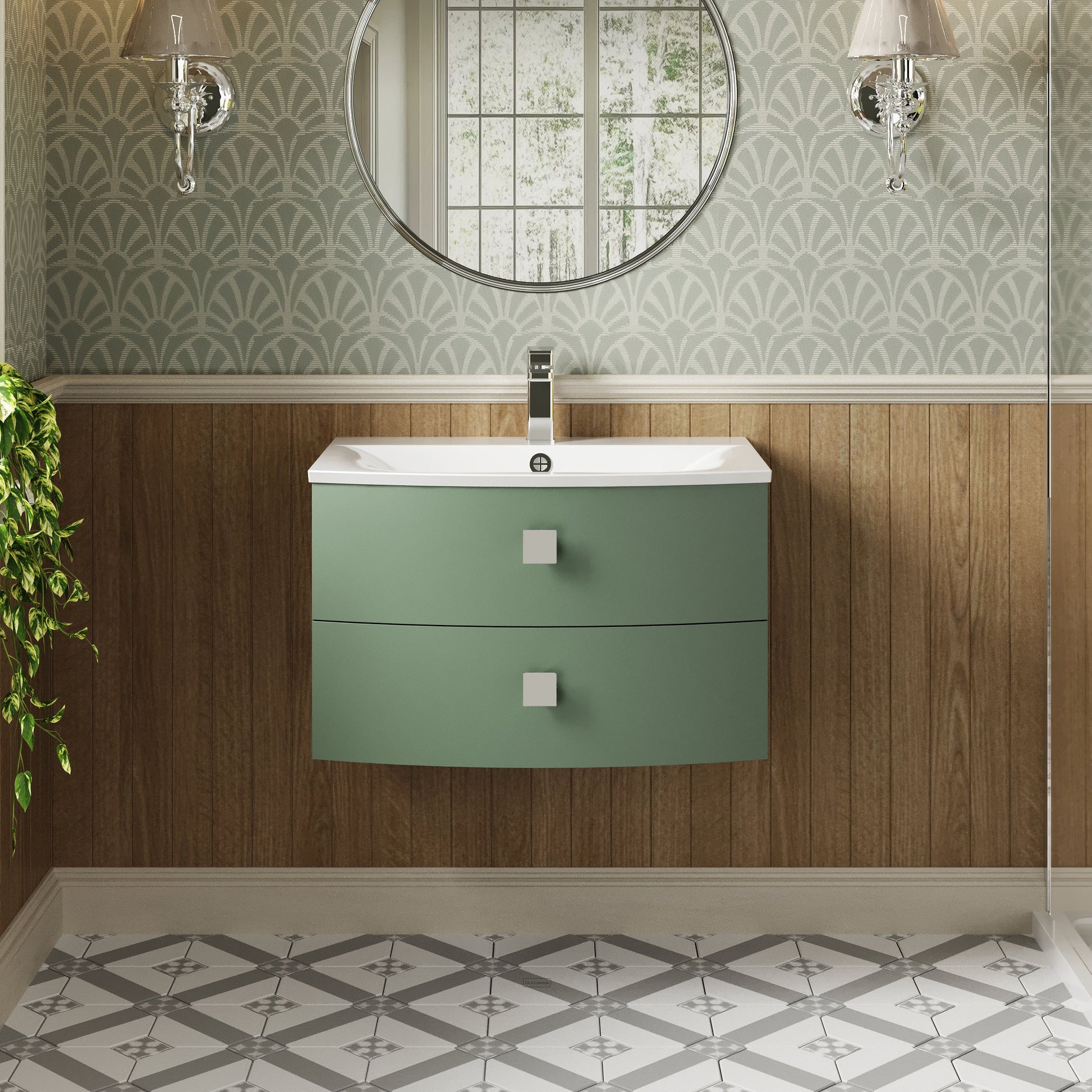 Hudson Reed Sarenna 700mm Hunter Green Wall Hung 2 Drawer Vanity Unit With Polymarble Basin