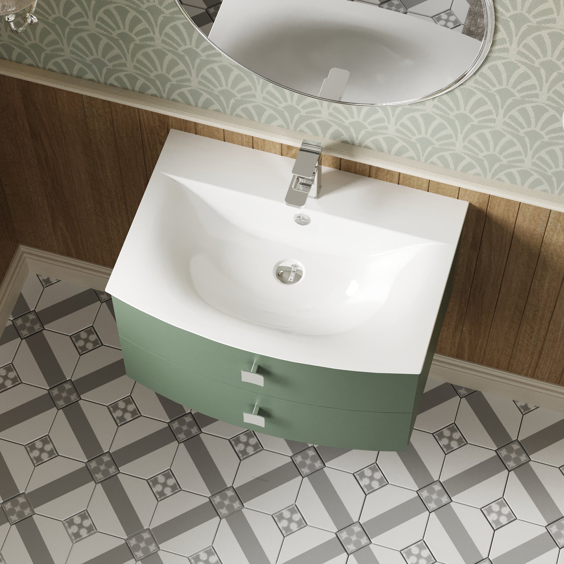 Hudson Reed Sarenna 700mm Hunter Green Wall Hung 2 Drawer Vanity Unit With Polymarble Basin