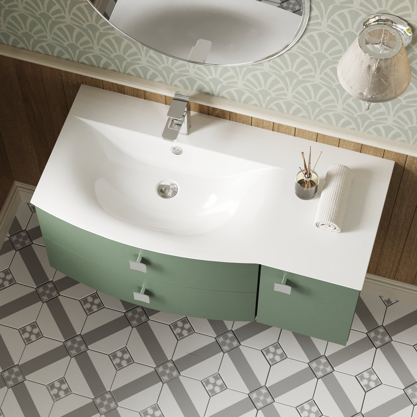 Hudson Reed Sarenna 1000mm Left Hand 2 Drawer 1 Door Hunter Green Wall Hung Vanity Unit With Basin