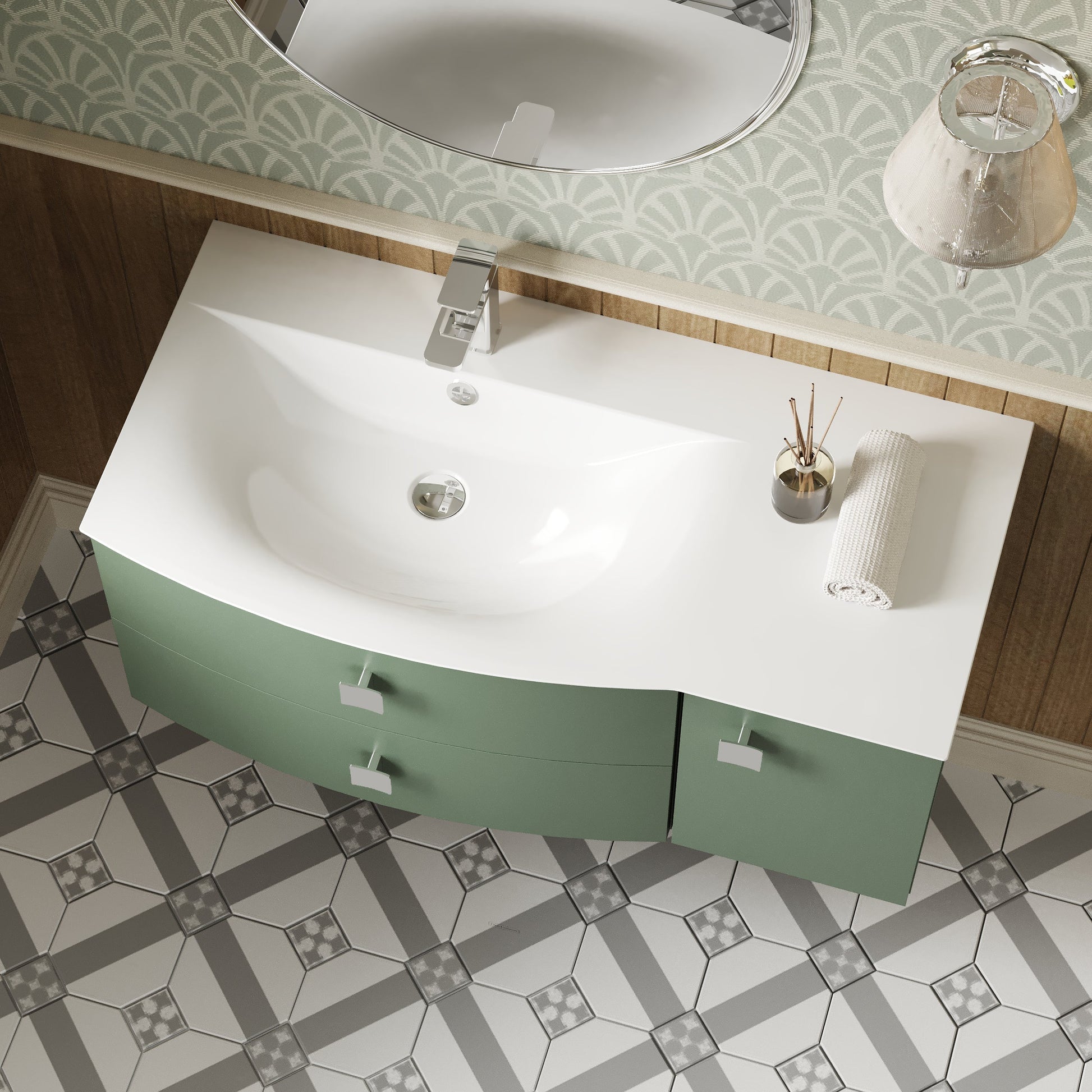 Hudson Reed Sarenna 1000mm Left Hand 2 Drawer 1 Door Hunter Green Wall Hung Vanity Unit With Basin
