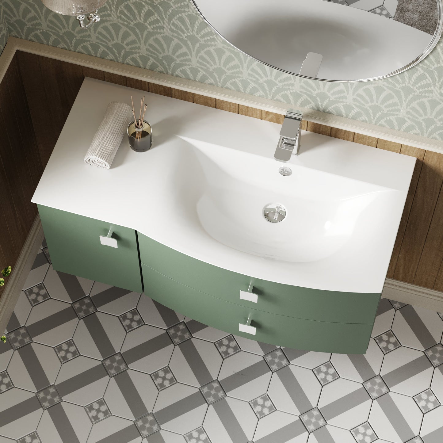 Hudson Reed Sarenna 1000mm Hunter Green Wall Hung 2 Drawer 1 Door Vanity Unit With Polymarble Basin