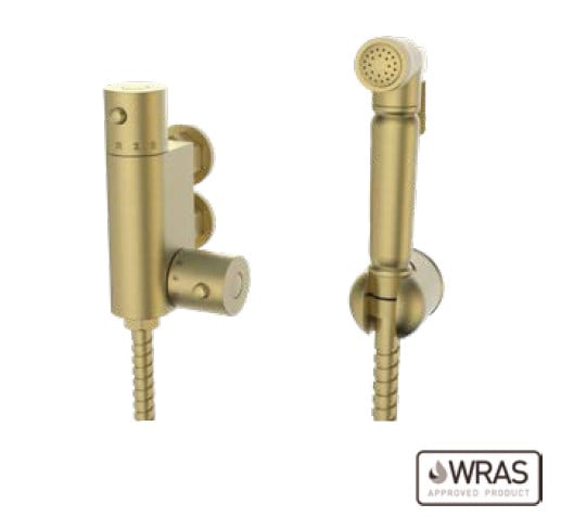 Round Douche Kit with Therm. Mixing Valve Brass Bodied Spray Head Brushed Brass