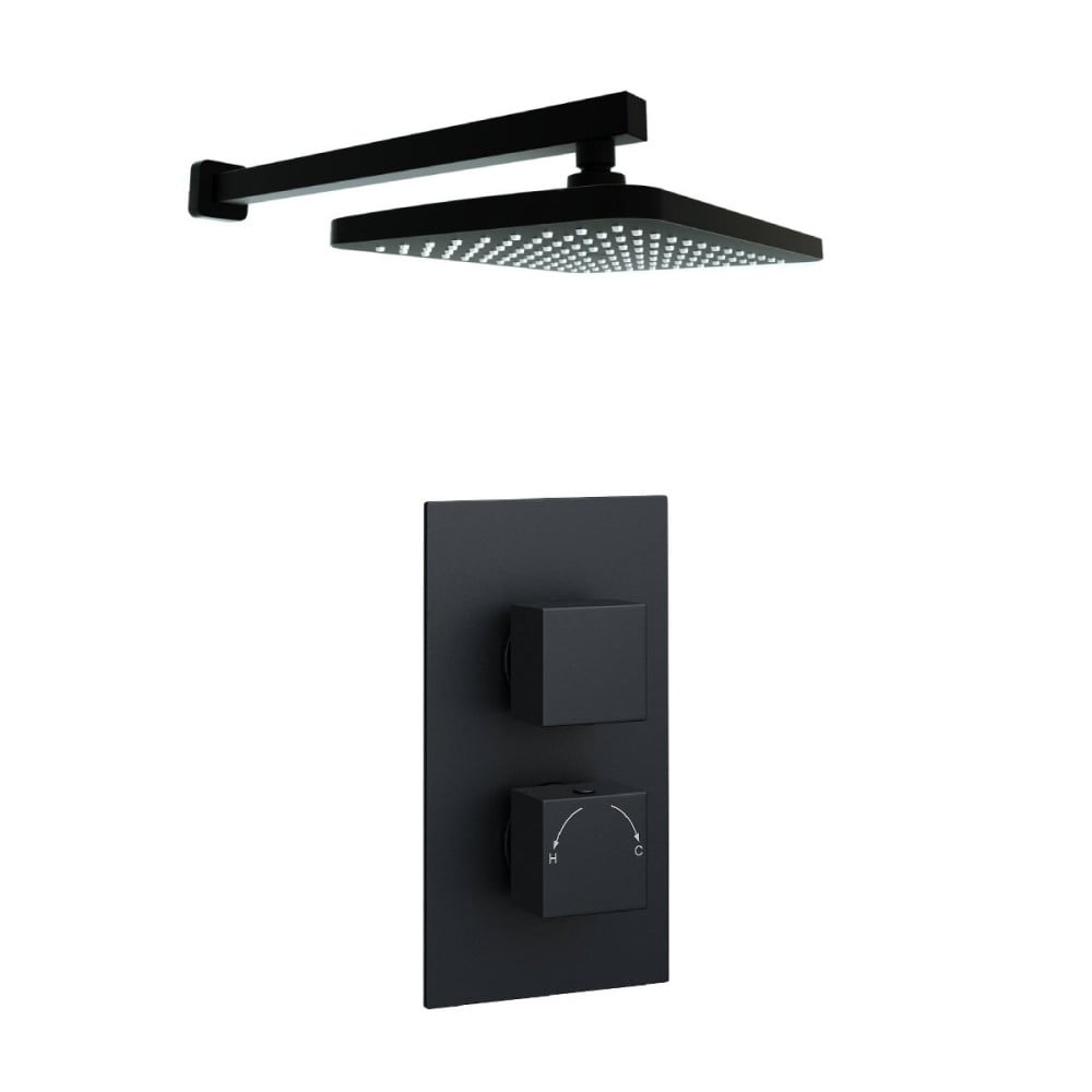 Nero Square Wall Mounted Fixed Head & Arm Matt Black