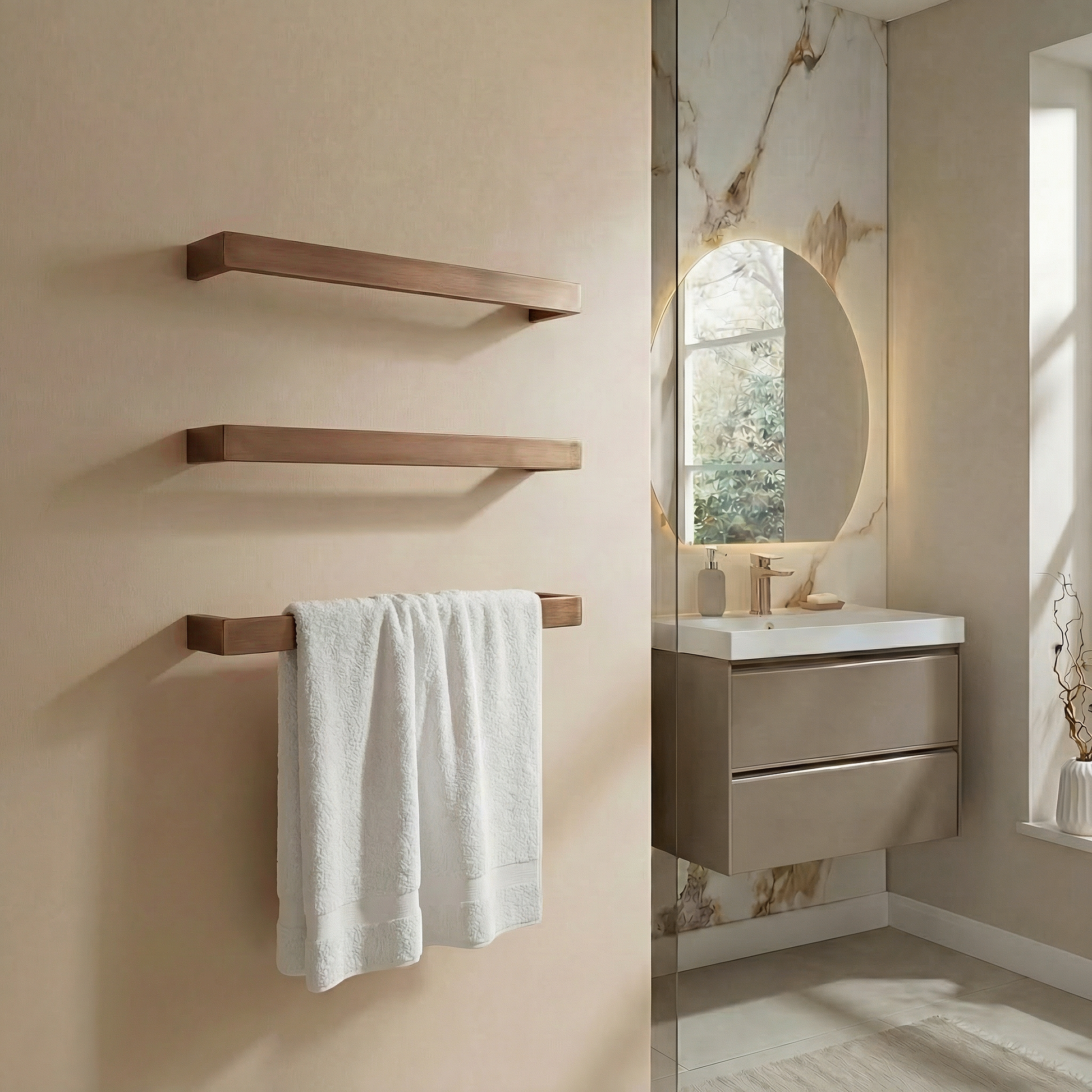 Singola Dry Electric Towel Rail 500mm - Brushed Bronze
